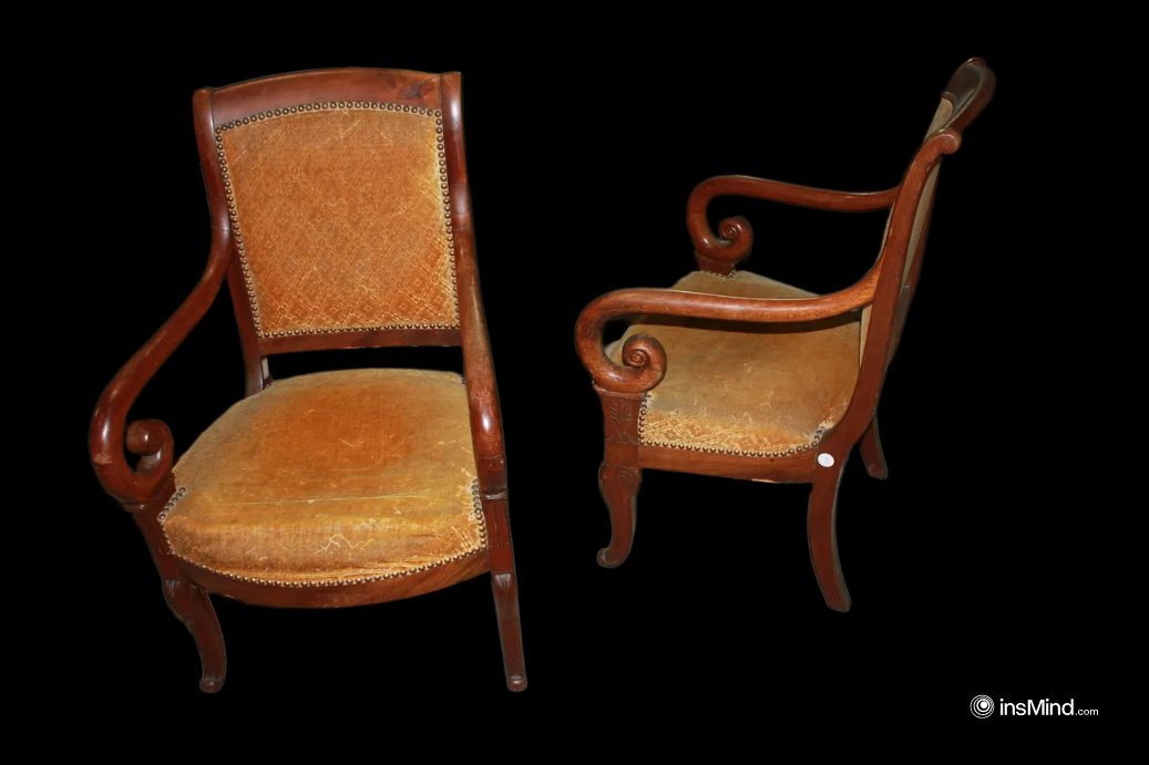 Set Of 6 French Armchairs In Directory Style, Mahogany Wood, 19th Century-photo-3