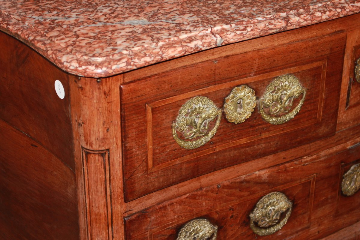 Commode Française, Style Transition, XVIIIe Siècle Avec Plateau En Marbre-photo-2