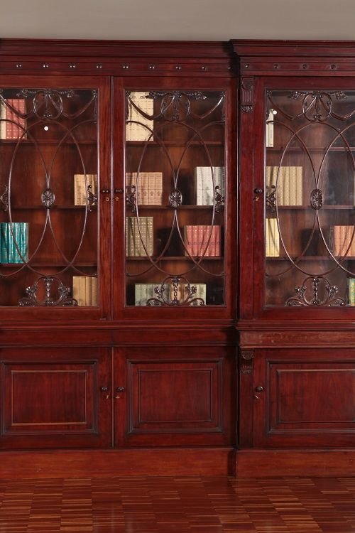 Antique Large English Bookcase From The 1800s Regency Style In Mahogany-photo-3