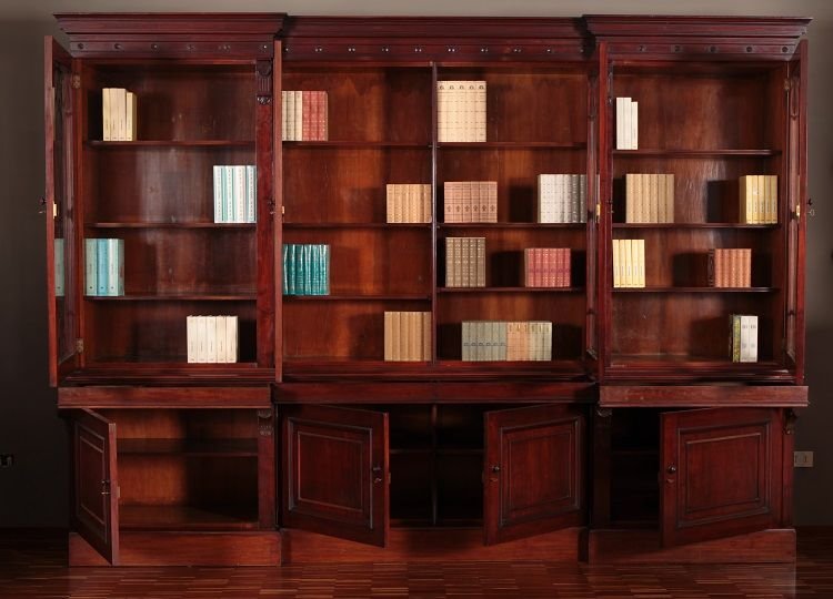 Antique Large English Bookcase From The 1800s Regency Style In Mahogany-photo-1