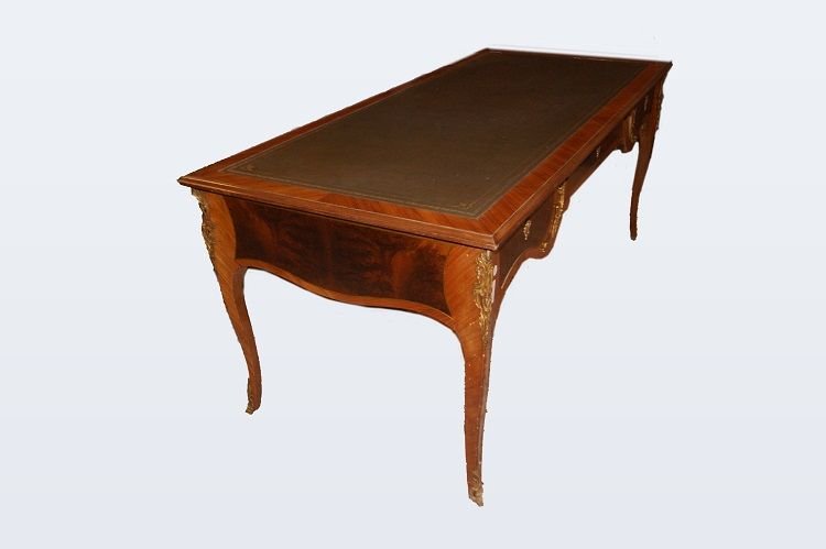 French Diplomatic Desk From The Late 1800s, Louis XV Style, In Bois De Rose Wood And Elm Briar.-photo-2