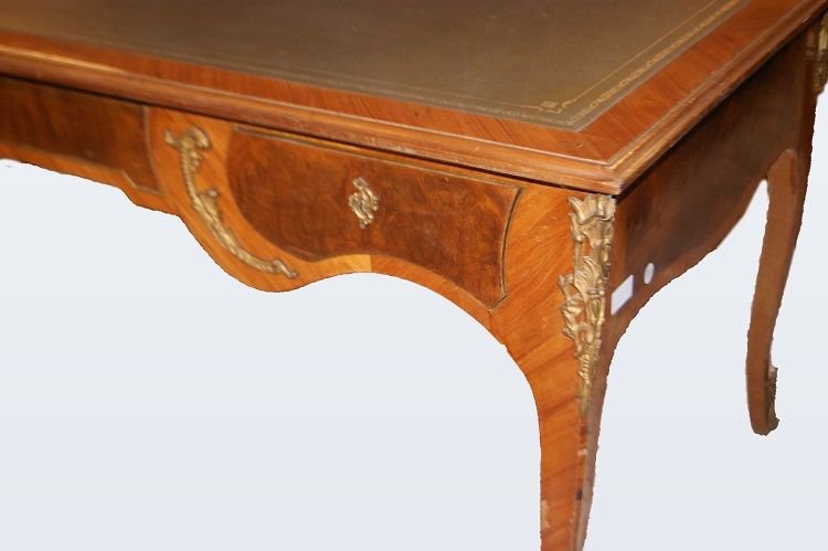 French Diplomatic Desk From The Late 1800s, Louis XV Style, In Bois De Rose Wood And Elm Briar.-photo-3