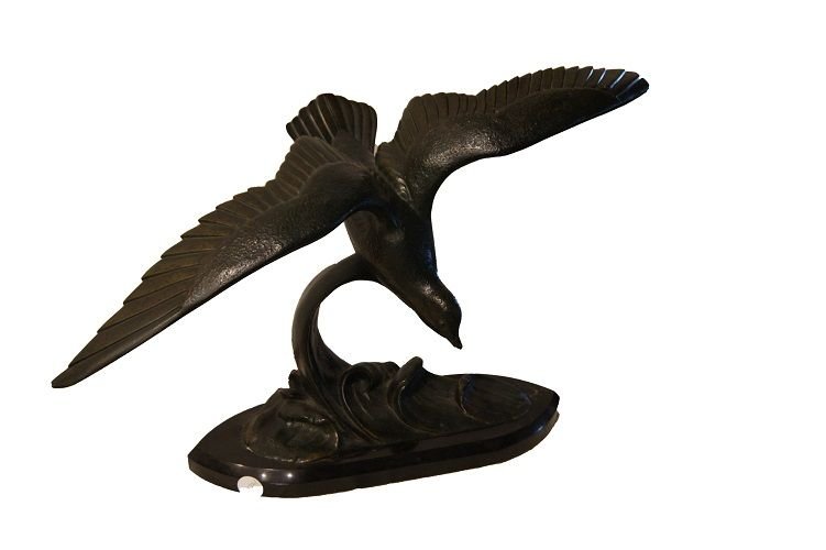 French Bronze Sculpture From The Early 1900s, Deco Style, Refinement Of An Albatross With Outst-photo-2