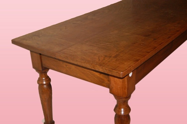 Large Rustic Rectangular Table, Italian From The 1800s, In Elm Wood With Turned Legs-photo-3