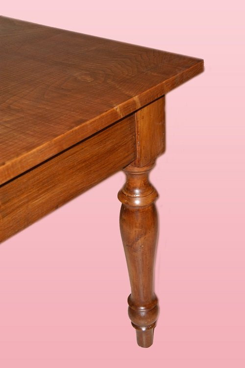 Large Rustic Rectangular Table, Italian From The 1800s, In Elm Wood With Turned Legs-photo-4