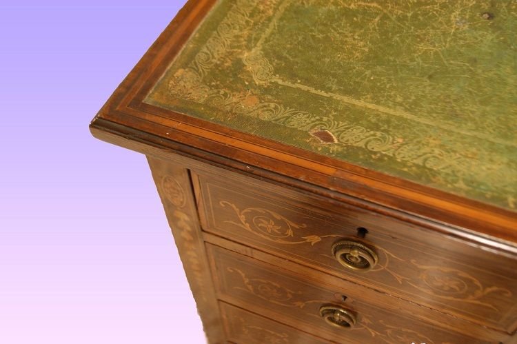 Bureau Ministériel Anglais Des Années 1800 En Acajou Avec Incrustations-photo-2