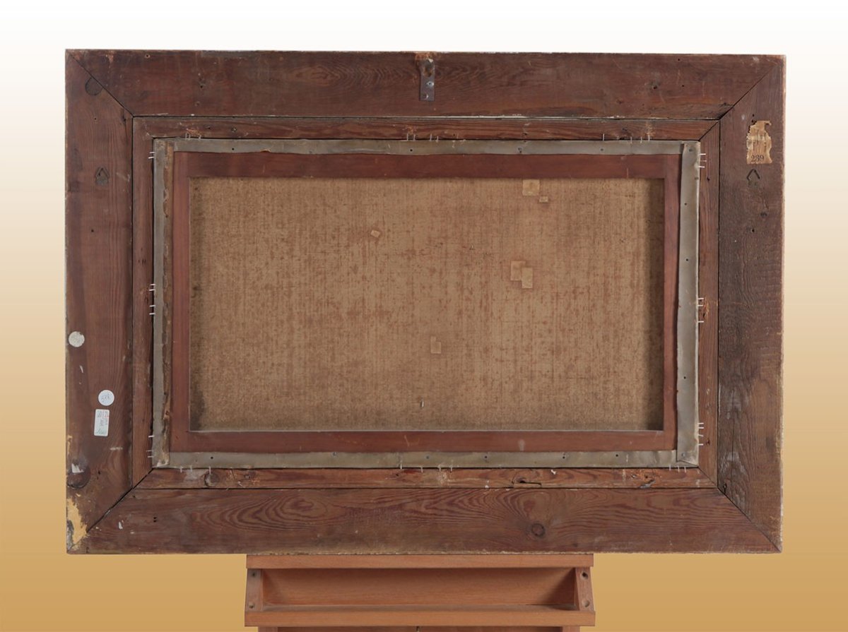 Oil On Canvas Depicting A Grazing Scene With Oxen With Contemporary Gold Leaf Frame. Origin: En-photo-3