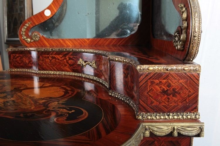 Spectacular Encoignure French Louis XV Style Corner Cabinet, Richly Inlaid Early 1800-photo-1