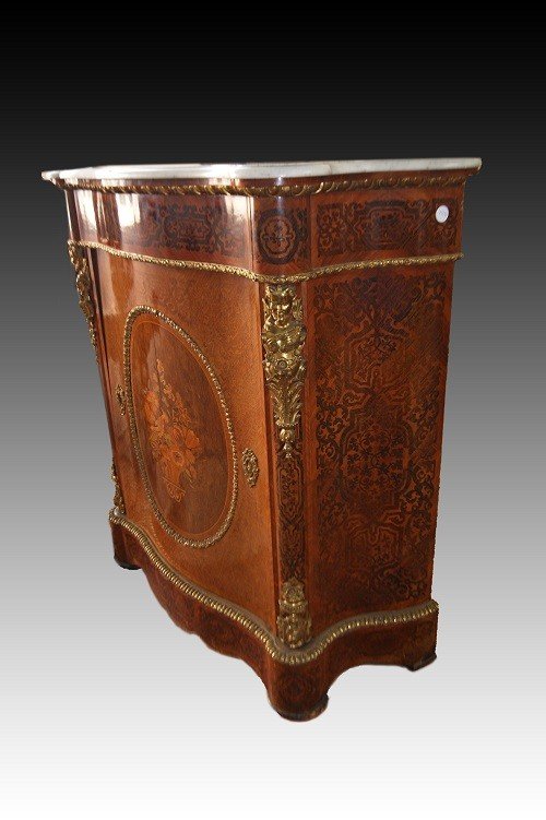 Beautiful Parisian Servant In Louis XV Style With Bronzes, Inlays And Marble Top 1800-photo-3