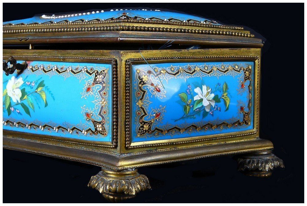  Boîte à Bijoux d'Excellente Facture En Porcelaine Bleue Autrichienne Des Années 1800-photo-4