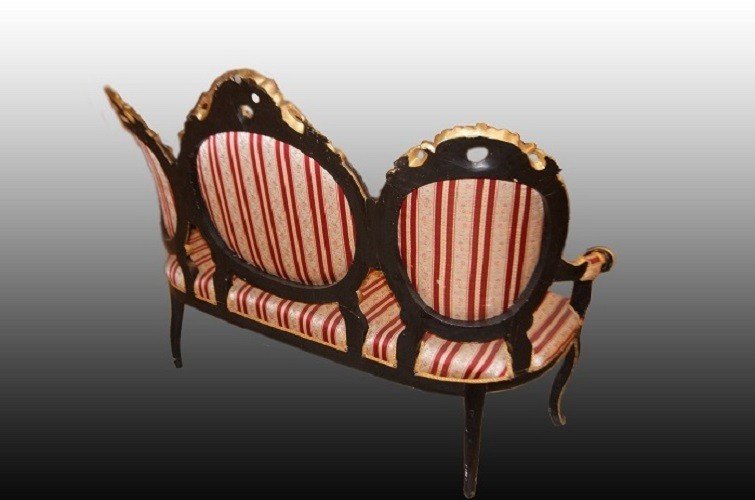 Magnifique Canapé De Salon Italien Avec Fauteuils Laqués Et Dorés Louis Philippe Italien  1800-photo-3