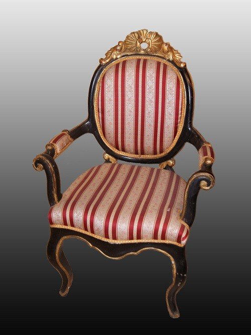 Magnifique Canapé De Salon Italien Avec Fauteuils Laqués Et Dorés Louis Philippe Italien  1800-photo-1