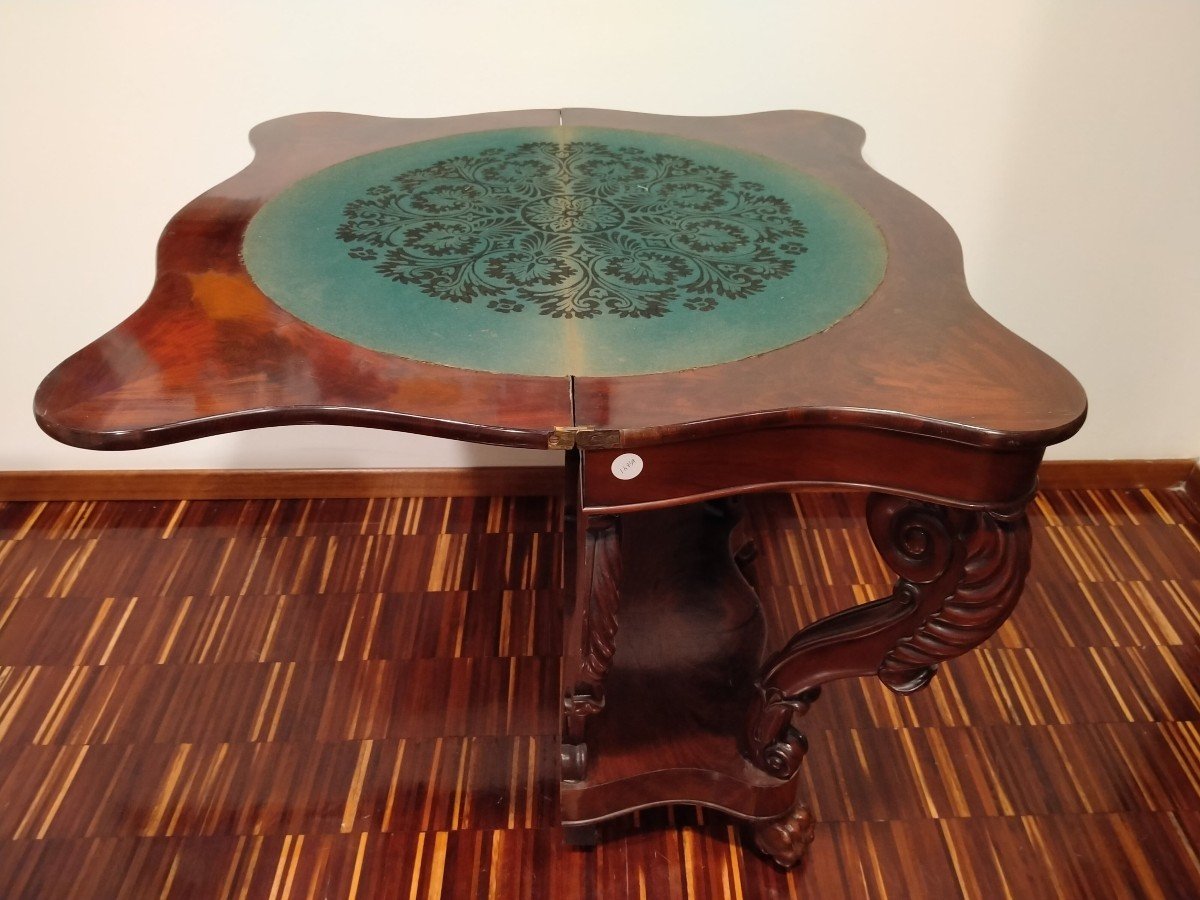 Charles X Style Console In Mahogany Wood And Mahogany Feather From The 1800s-photo-3
