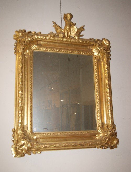 Superb French Mirror From The Early 1800s, Gilded With A Little Angel