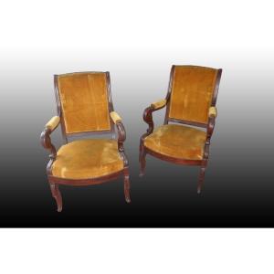 Group Of 4 Beautiful Directoire Style Armchairs In Mahogany Wood