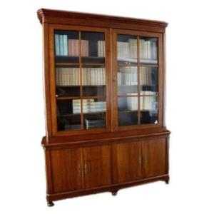 Double Body Bookcase In Walnut Stained Wood