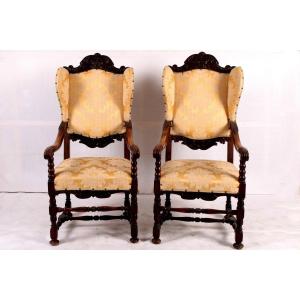 Paire De Fauteuils Anglais En Chêne Des Années 1800