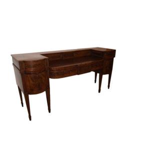 Large Victorian Style English Mahogany And Mahogany Feather Inlaid Sideboard From 1800s