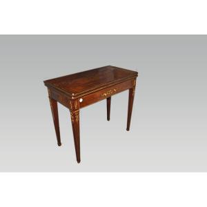 Table De Jeu Française De Style Empire Du XIXe Siècle En Bois d'Acajou Avec Ornements En Bronze