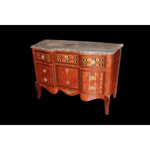 Extraordinary French Transition-style Chest Of Drawers From The 19th Century With Rich Inlay 