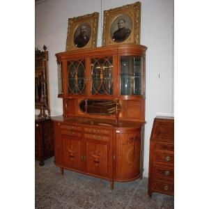 Large English Sheraton-style Sideboard From The Second Half Of The 1800s, Made Of Satinwood