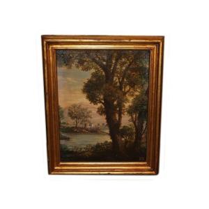 Italian Oil On Canvas Depicting A 19th-century Landscape With A Sea View