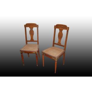 Set Of 6 French Empire-style Chairs From The 1800s With Rich Bronze And Burl Wood