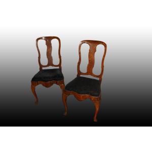 Group Of 6 Dutch Chairs From The 18th Century, Intricately Inlaid