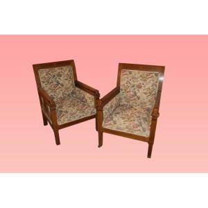 Pair Of Early 1900s Liberty-style Armchairs In Mahogany Wood