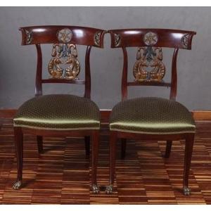 Set Of 4 Genoese Chairs From The Early 1800s, Empire Style, In Mahogany Wood