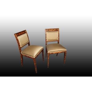 Group Of 6 Dutch Chairs From The Late 1700s/early 1800s, In Mahogany Wood, With Polychrome Wood
