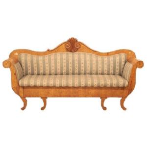 Russian Sofa From The First Half Of The 19th Century, Biedermeier Style, In Birch Wood