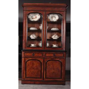 Large Double-bodied Walnut And Burl Walnut Display Cabinet, French, From 1800