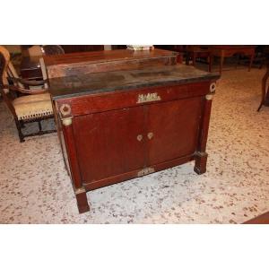 French Sideboard From The Mid-1800s, Empire Style, Made Of Mahogany Wood. It Features A Black 