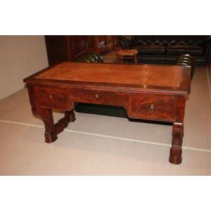 French Desk From The Mid-1800s, Directoire Style, In Mahogany Wood And Mahogany Feather