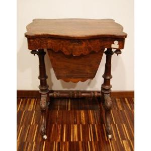 Victorian English Work Table From The Mid-1800s, In Walnut Wood 