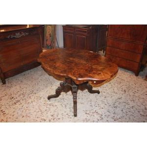 English Regency-style Table In Walnut Burl From The First Half Of The 1800s