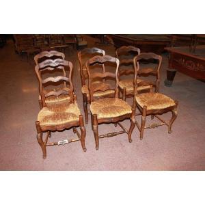 Group Of 10 French Chairs From The Late 1800s, Provençal Style, Made Of Walnut Wood