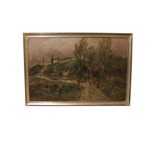 Oil On Canvas Dutch Painting From The First Half Of The 19th Century Depicting A Rural Scene