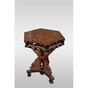 English Coffee Table With Oriental Taste From The Mid-1800s, Made Of Various Woods