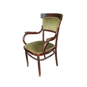 Fauteuil Thonet En Hêtre Teinté Noyer Du 19ème Siècle Avec Siège Rembourré