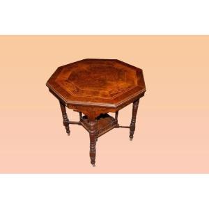 English Coffee Table From The Second Half Of The 1800s, Victorian Style, In Walnut Wood