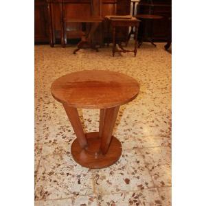 French Circular Coffee Table From The Early 1900s, Art Deco Style, Made Of Walnut Wood. 