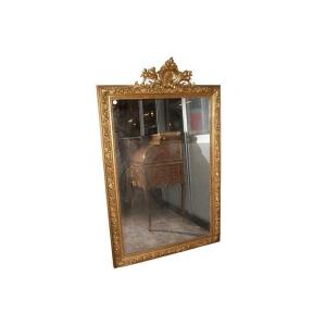 Large French Mirror From The Mid-1800s, Louis XVI Style, In Gilt Wood With Gold Leaf