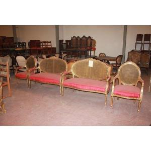 French Salon From The Mid-1800s, Louis XVI Style, In Gilded Wood With Gold Leaf