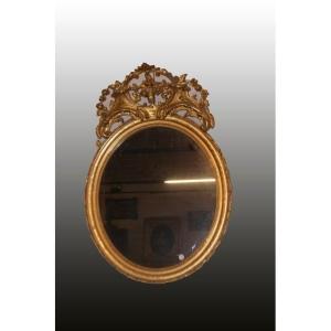 French Mirror From The Mid-19th Century, Louis XV Style, In Gilded Wood With Gold Leaf