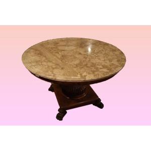 Circular Table, French From The First Half Of The 1800s, Charles X Style In Mahogany Wood