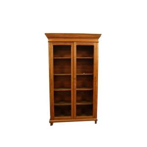 Italian Bookcase With Two Glass Doors, In Fir Wood, From The Second Half Of The 1800s