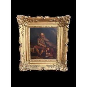 French Oil On Copper From 1800 Depicting An Elderly Man With A Beard And A Child