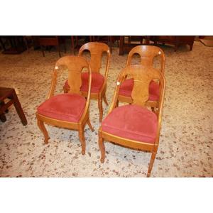 Set Of 4 19th Century North European Biedermeier Elm Wood Chairs